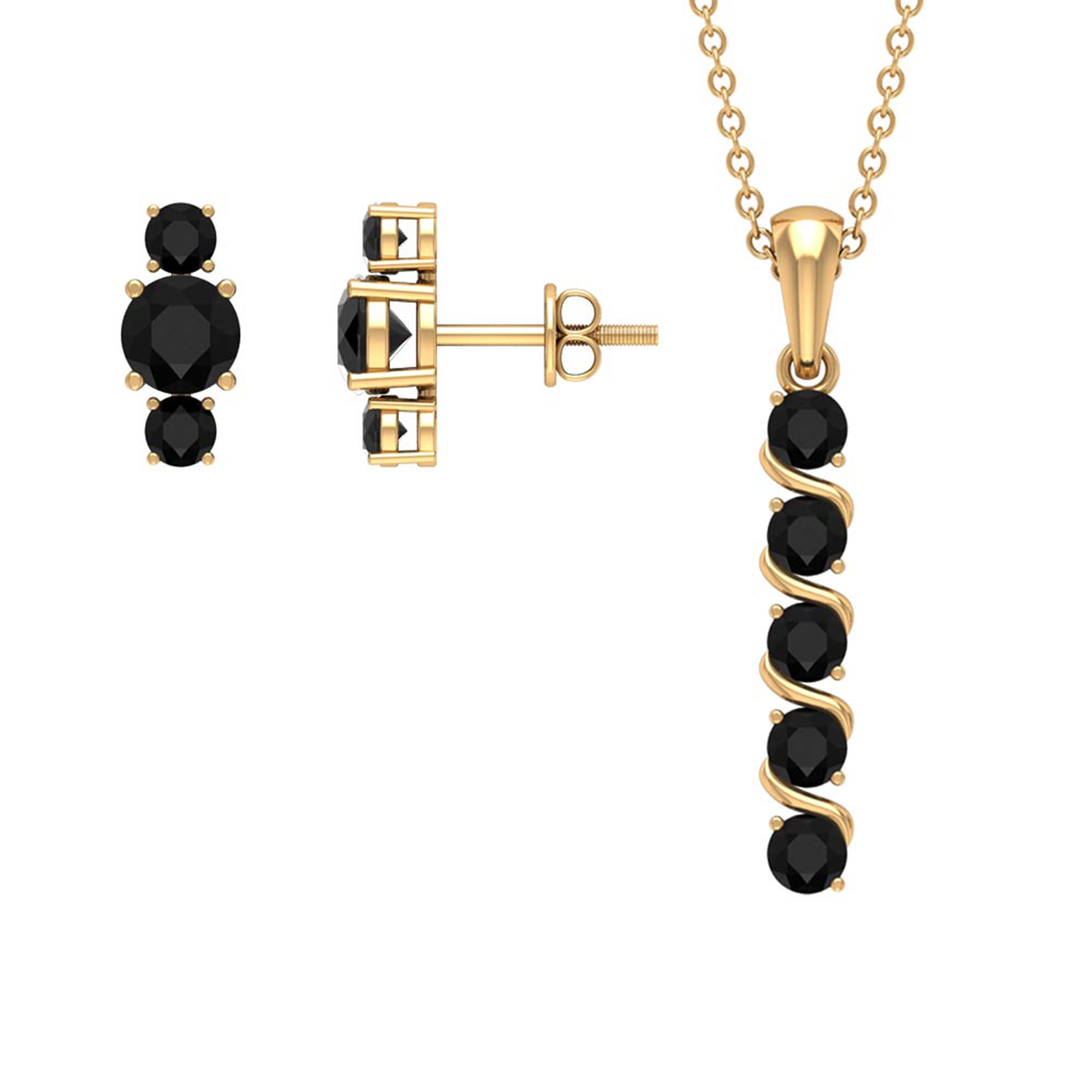 Lab Grown Black Diamond Bar Necklace and Earrings Set Lab Created Black Diamond - ( AAAA ) - Quality - Rosec Jewels