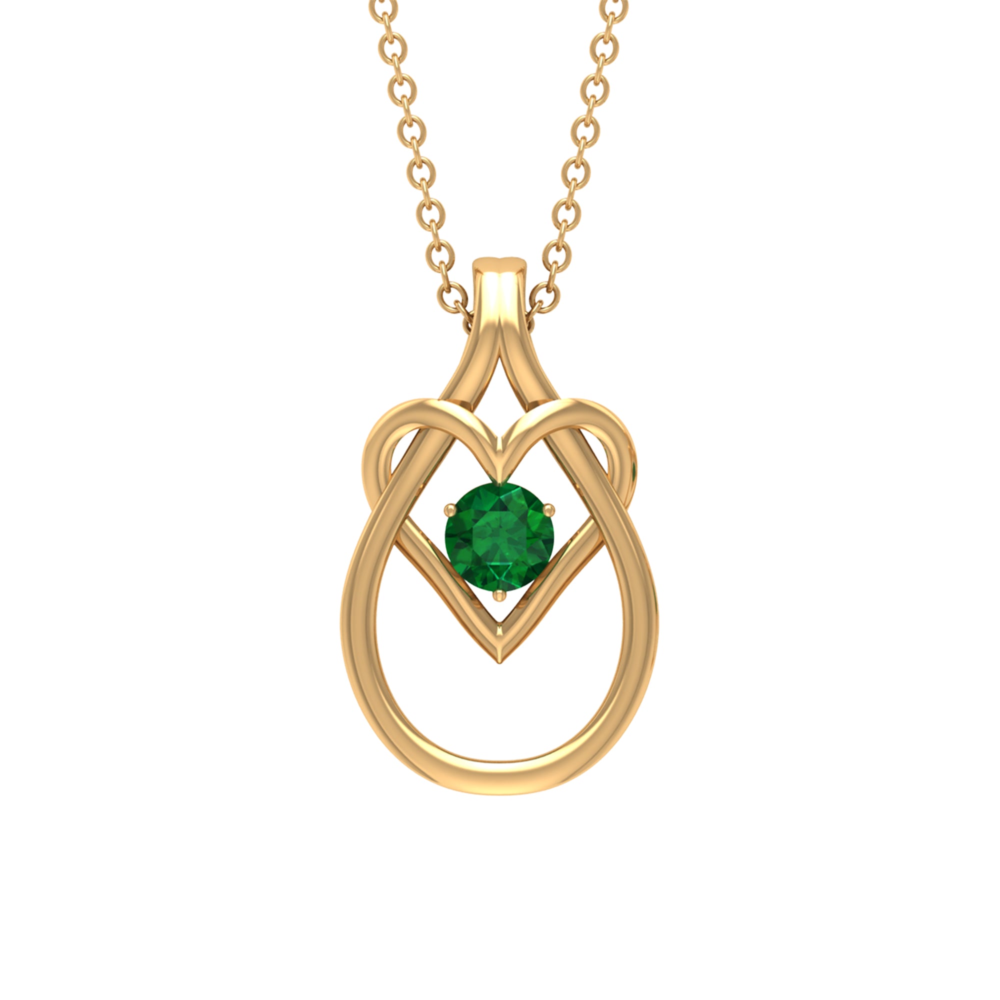 Round Shape Solitaire Emerald Teardrop Heart Pendant Emerald - ( AAA ) - Quality - Rosec Jewels