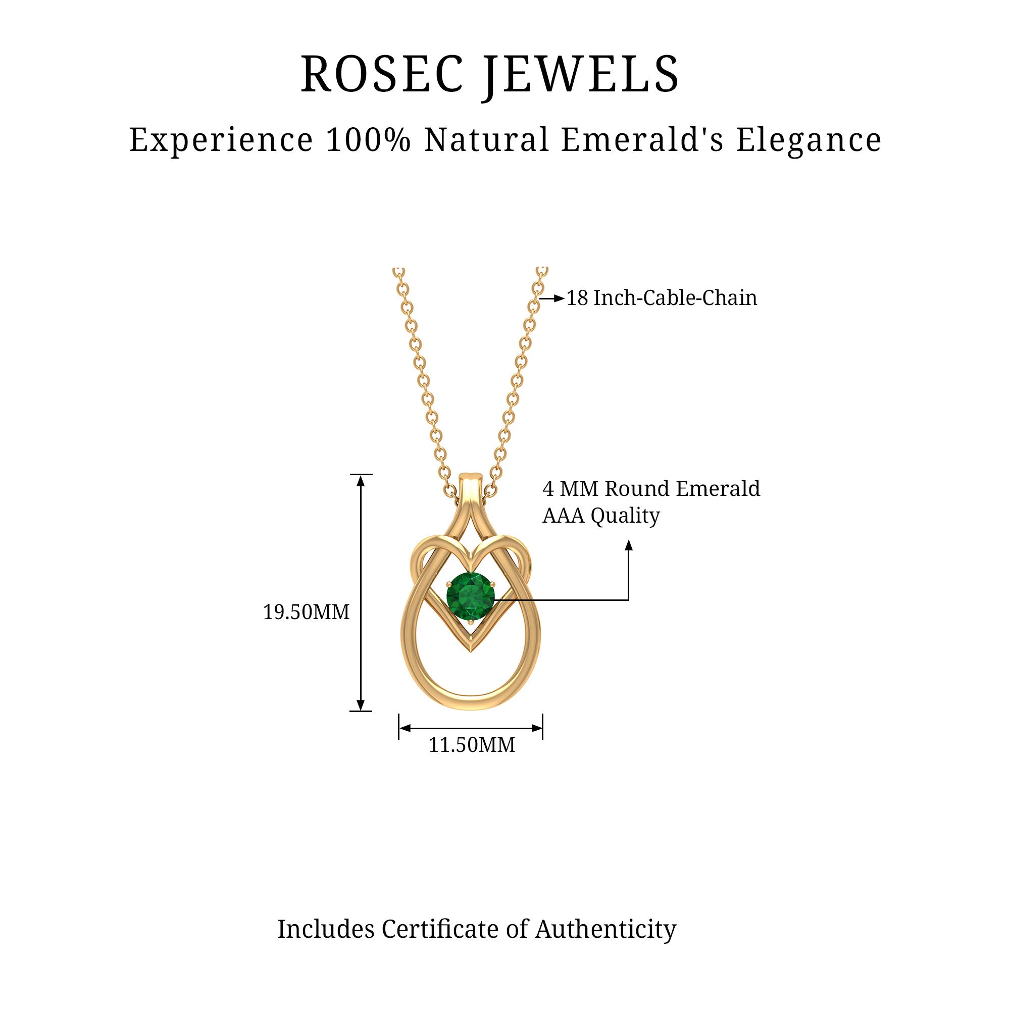 Round Shape Solitaire Emerald Teardrop Heart Pendant Emerald - ( AAA ) - Quality - Rosec Jewels