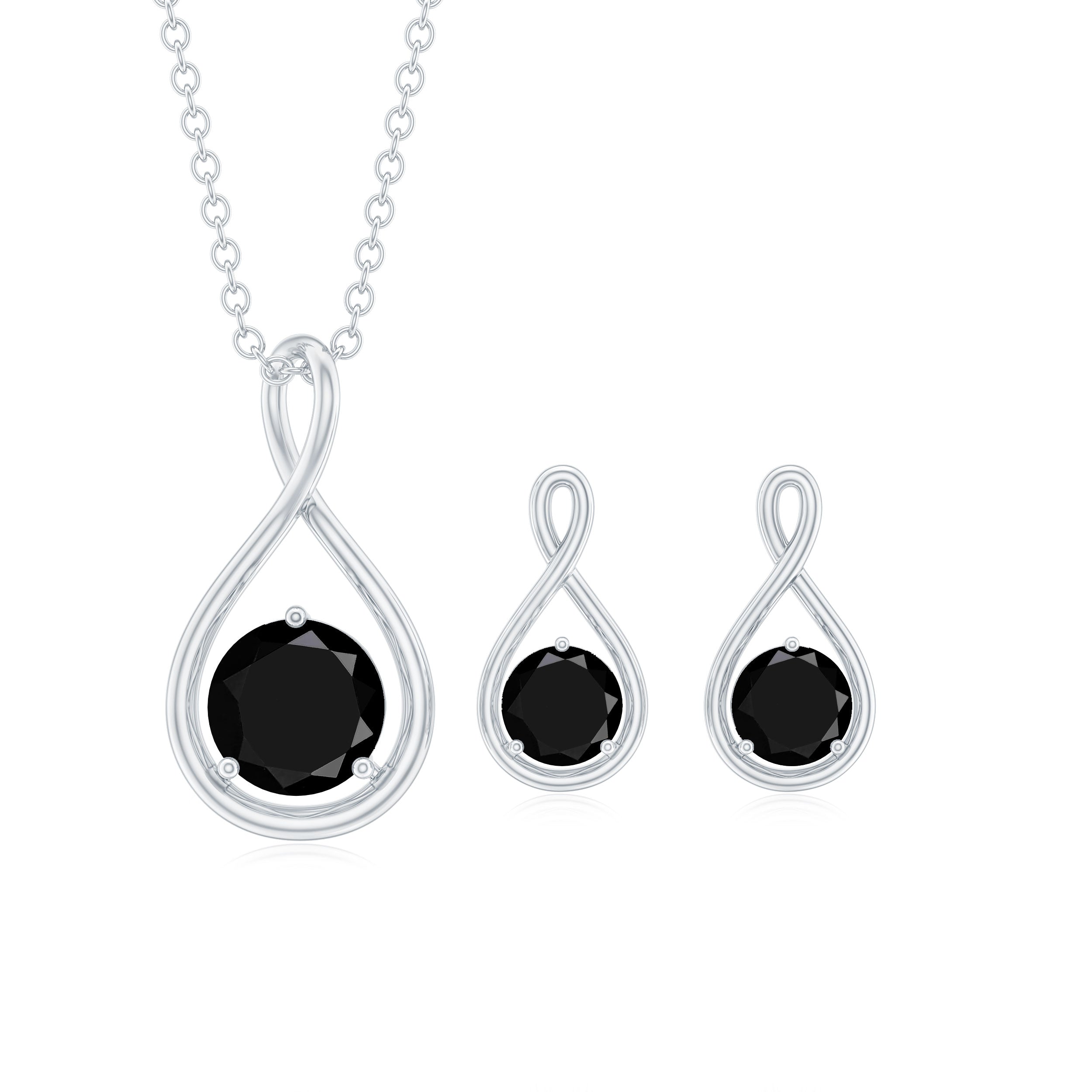 Round Cut Created Black Diamond Solitaire Infinity Earrings and Necklace Set Lab Created Black Diamond - ( AAAA ) - Quality - Rosec Jewels