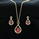 Rhodolite Solitaire and Gold Infinity Earrings and Pendant Set Rhodolite - ( AAA ) - Quality - Rosec Jewels