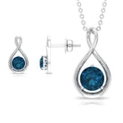 London Blue Topaz Solitaire Pendant and Earring Set with Infinity Design London Blue Topaz - ( AAA ) - Quality - Rosec Jewels