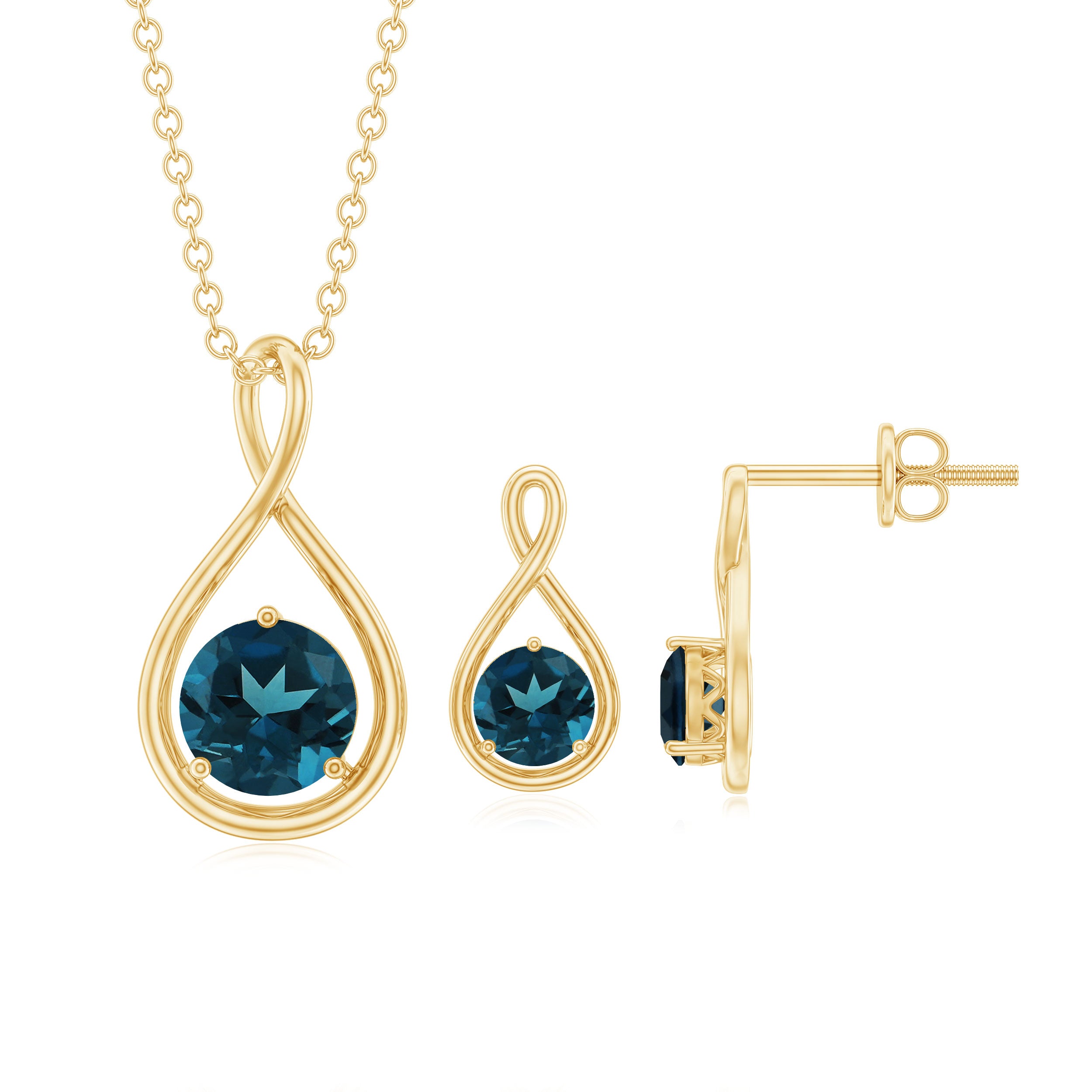 London Blue Topaz Solitaire Pendant and Earring Set with Infinity Design London Blue Topaz - ( AAA ) - Quality - Rosec Jewels