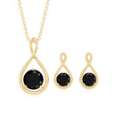 1 CT Round Cut Black Onyx Solitaire Infinity Jewelry Set in 3 Prong Setting Black Onyx - ( AAA ) - Quality - Rosec Jewels