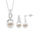 13.75 CT Freshwater Pearl and Diamond Simple Drop jewelry Set Freshwater Pearl - ( AAA ) - Quality - Rosec Jewels