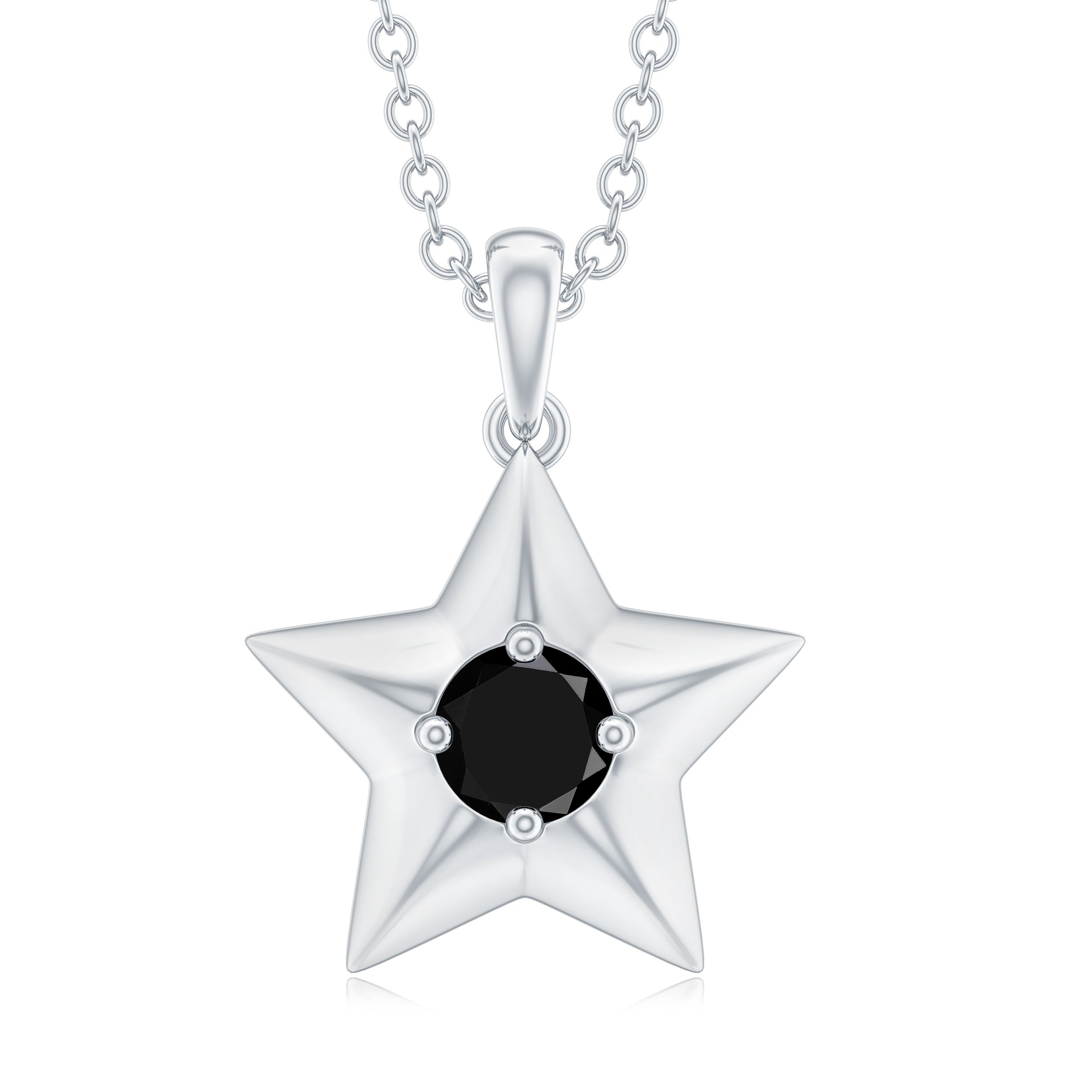 1/4 CT Black Onyx and Gold Star Pendant Black Onyx - ( AAA ) - Quality - Rosec Jewels