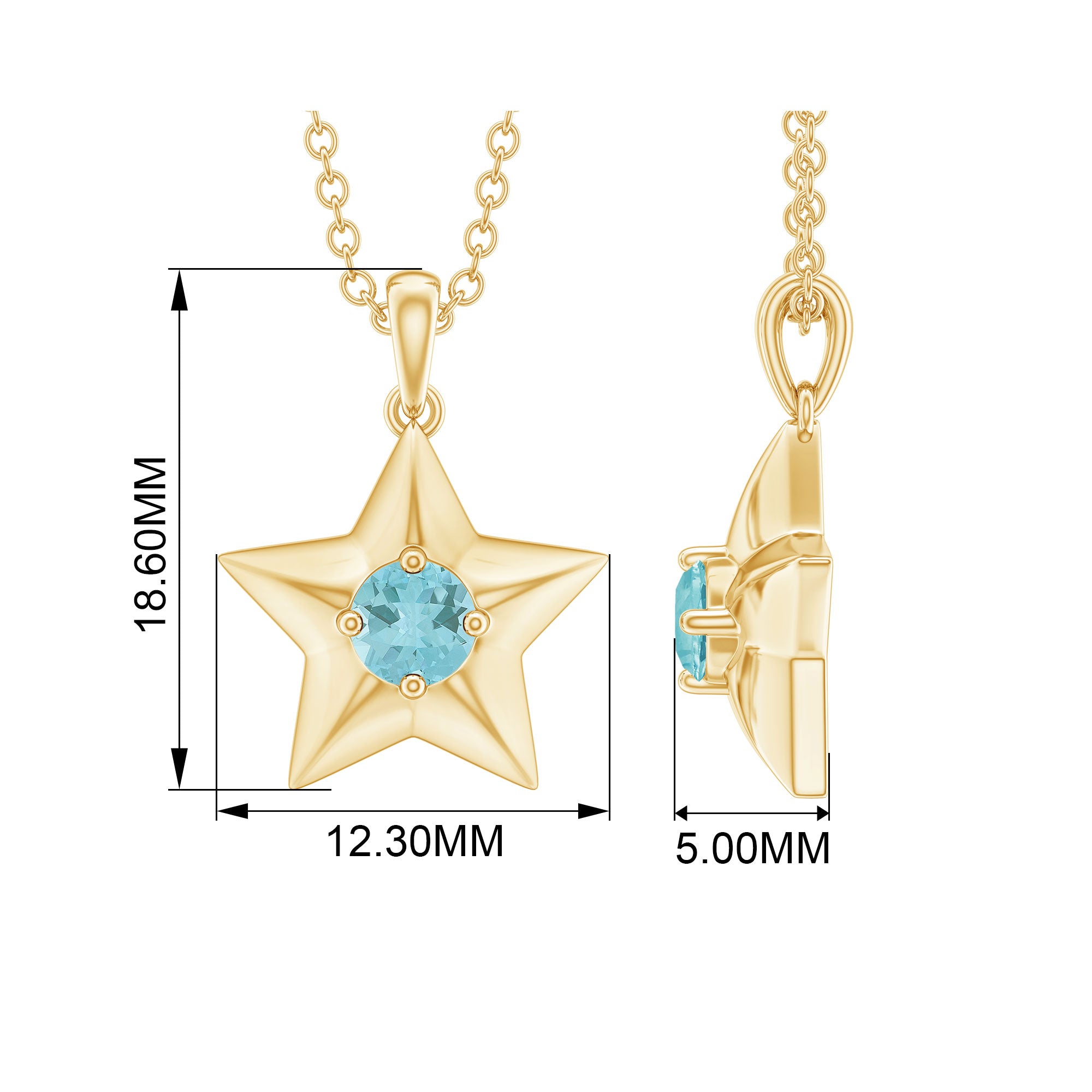 1/4 CT Sky Blue Topaz and Gold Star Pendant Necklace Sky Blue Topaz - ( AAA ) - Quality - Rosec Jewels