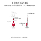 Created Ruby and Moissanite Heart Dangle Pendant Necklace in Silver - Rosec Jewels