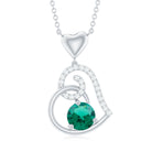 1 CT Created Emerald and Diamond Heart Drop Pendant Lab Created Emerald - ( AAAA ) - Quality - Rosec Jewels