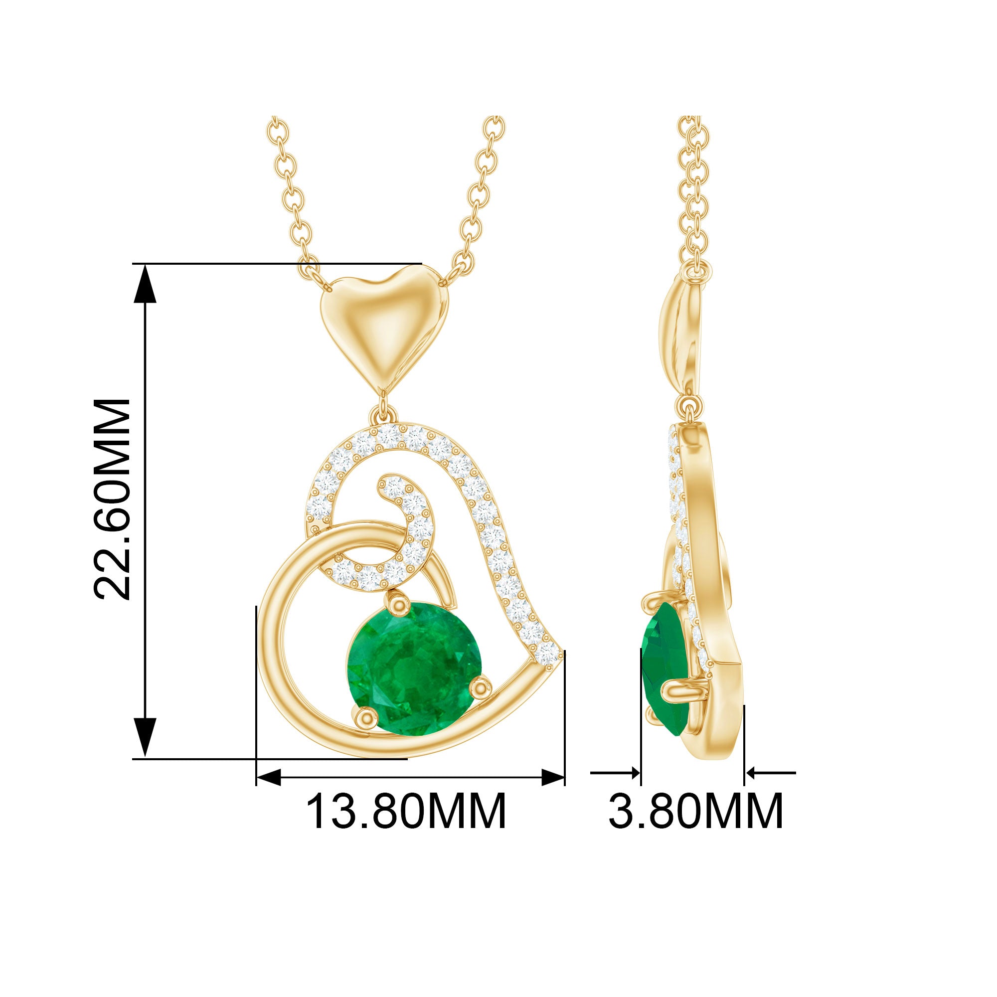 1 CT Emerald and Diamond Heart Drop Pendant Emerald - ( AAA ) - Quality - Rosec Jewels