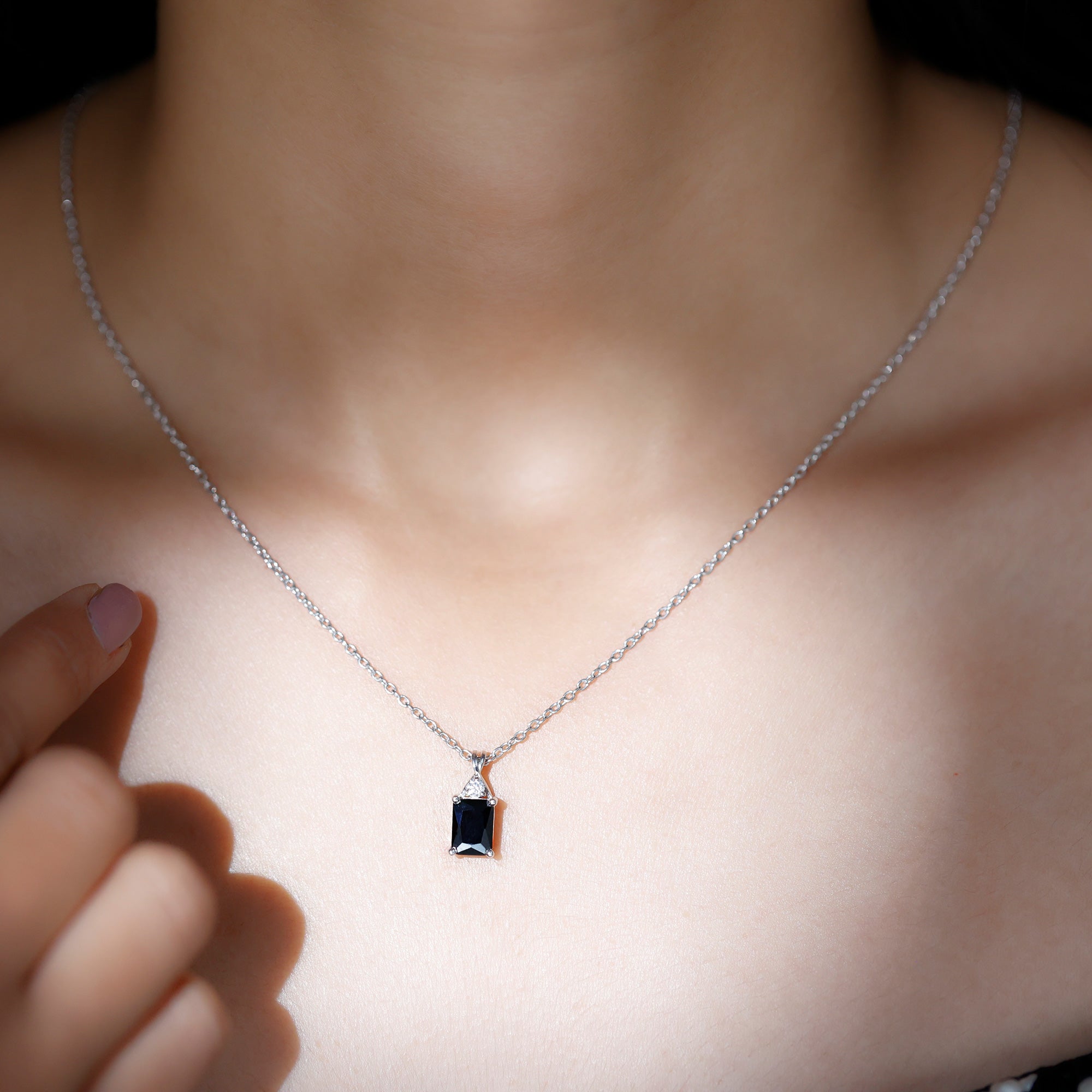 2 CT Simple Black Onyx Silver Solitaire Pendant with Moissanite - Rosec Jewels