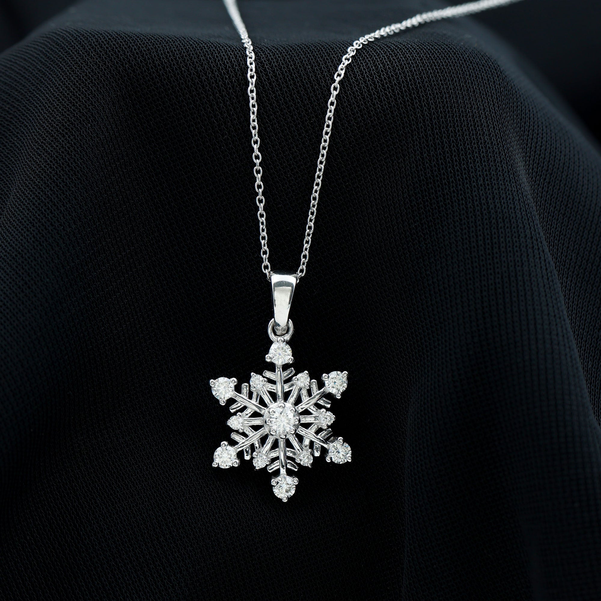 Classic Certified Moissanite Snowflake Pendant Moissanite - ( D-VS1 ) - Color and Clarity - Rosec Jewels