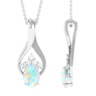 Oval Ethiopian Opal and Moissanite Silver Teardrop Pendant - Rosec Jewels