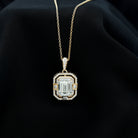 Vintage Style Emerald Cut Moissanite Halo Pendant Necklace Moissanite - ( D-VS1 ) - Color and Clarity - Rosec Jewels