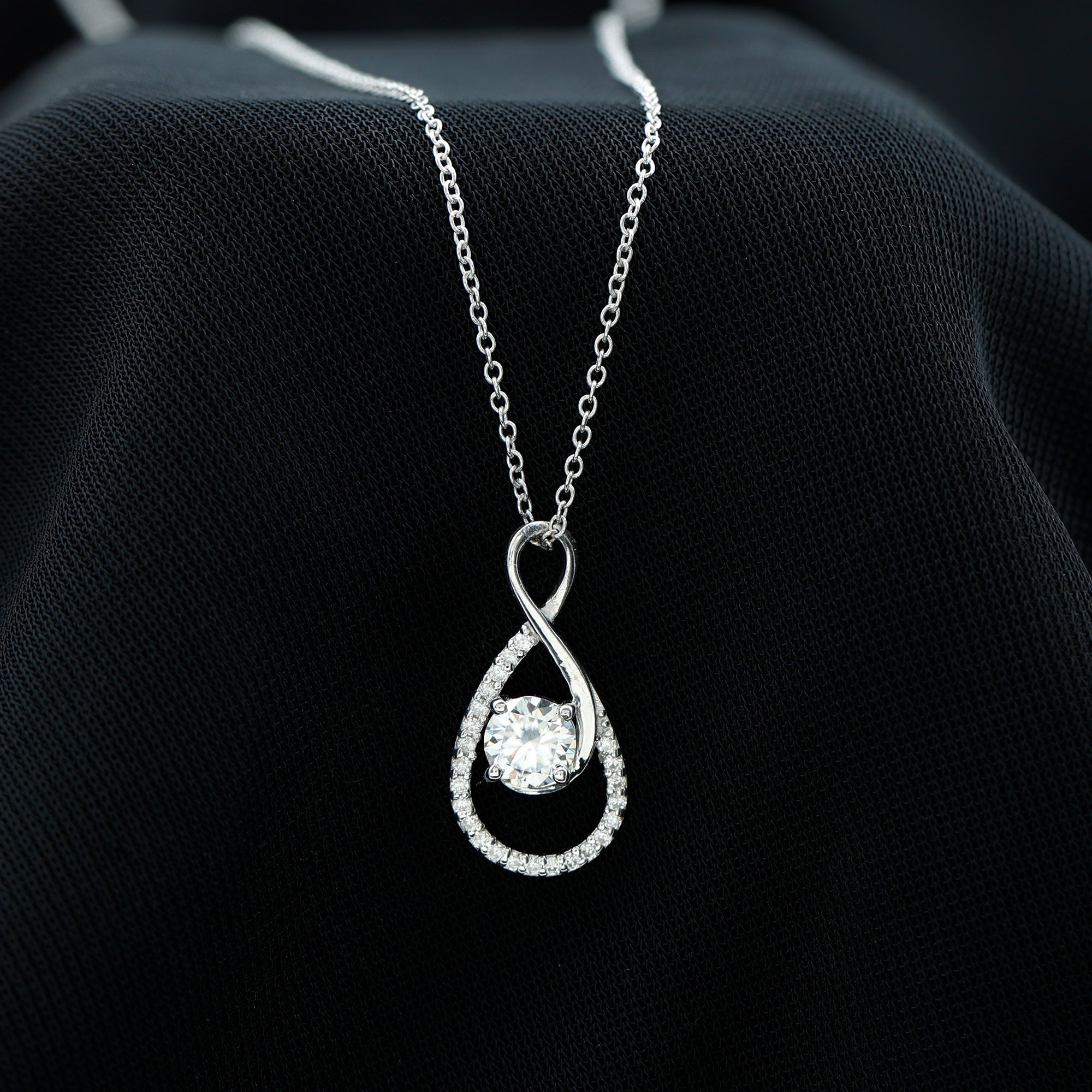 Certified Moissanite Silver Infinity Drop Pendant Necklace - Rosec Jewels