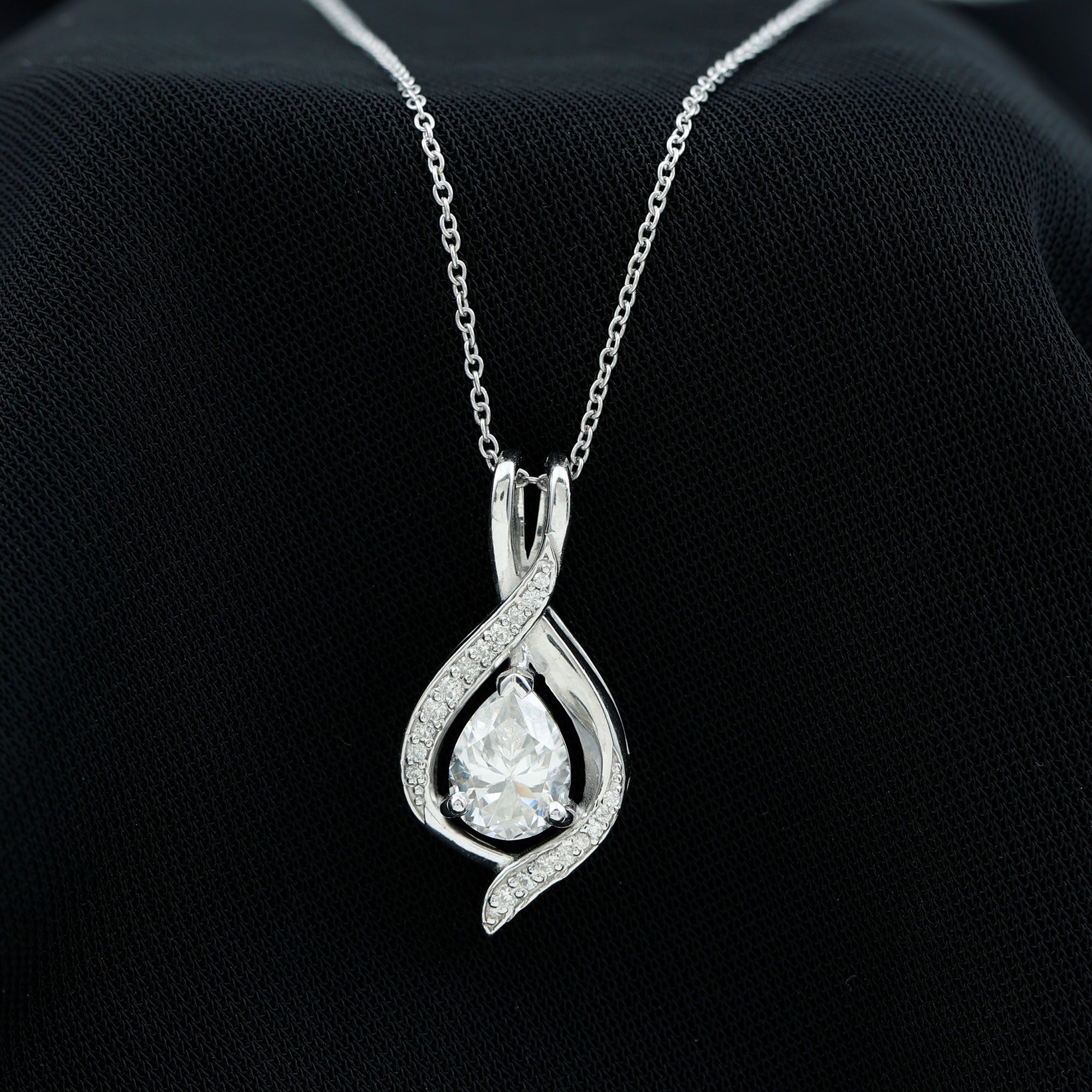 Certified Moissanite Classic Teardrop Pendant in Silver - Rosec Jewels