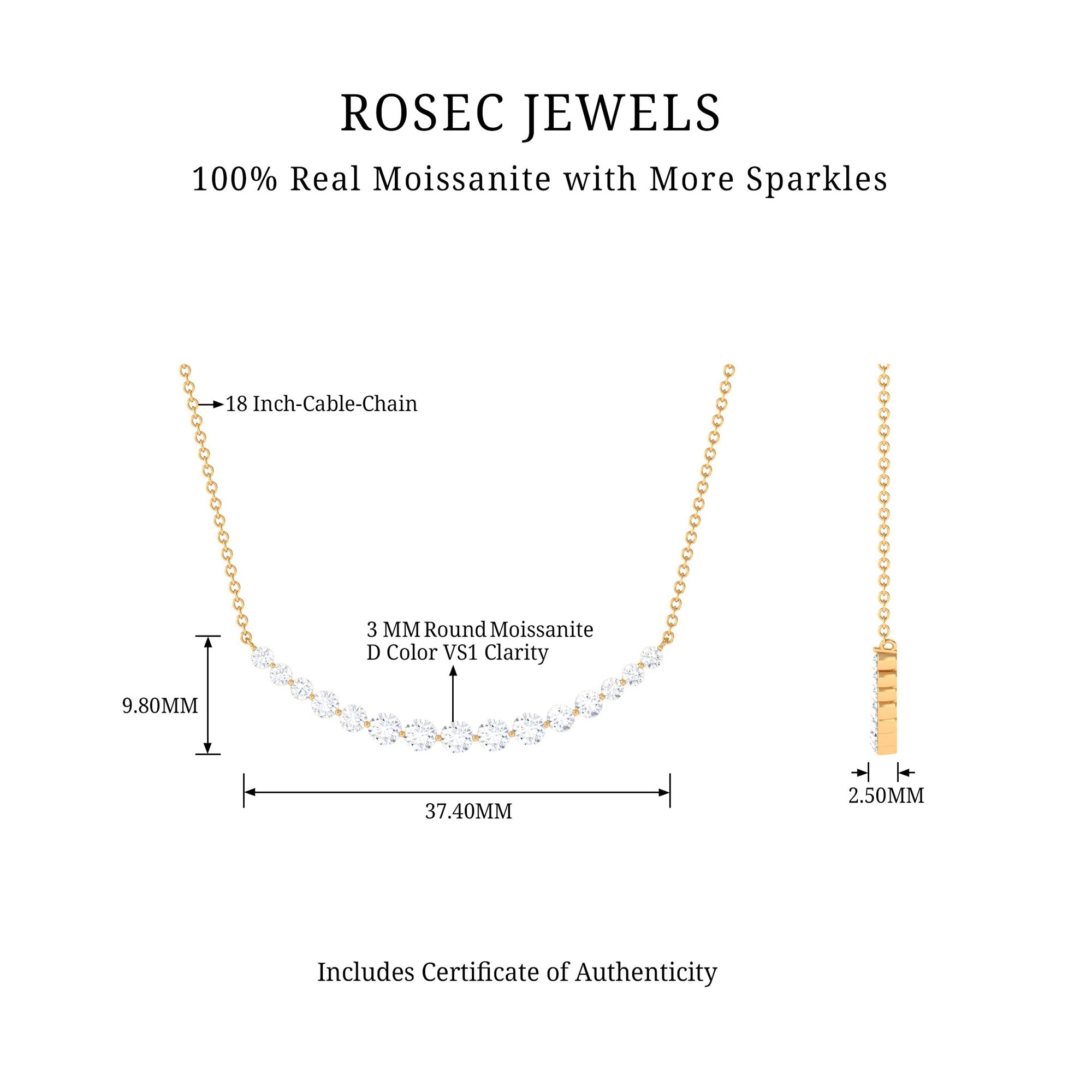 1.25 CT Moissanite Layering Gold Necklace Moissanite - ( D-VS1 ) - Color and Clarity - Rosec Jewels