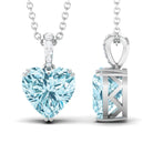 8X8 MM Heart Shape Aquamarine Pendant in Double Prong Setting with Diamond Accent Bail Aquamarine - ( AAA ) - Quality - Rosec Jewels