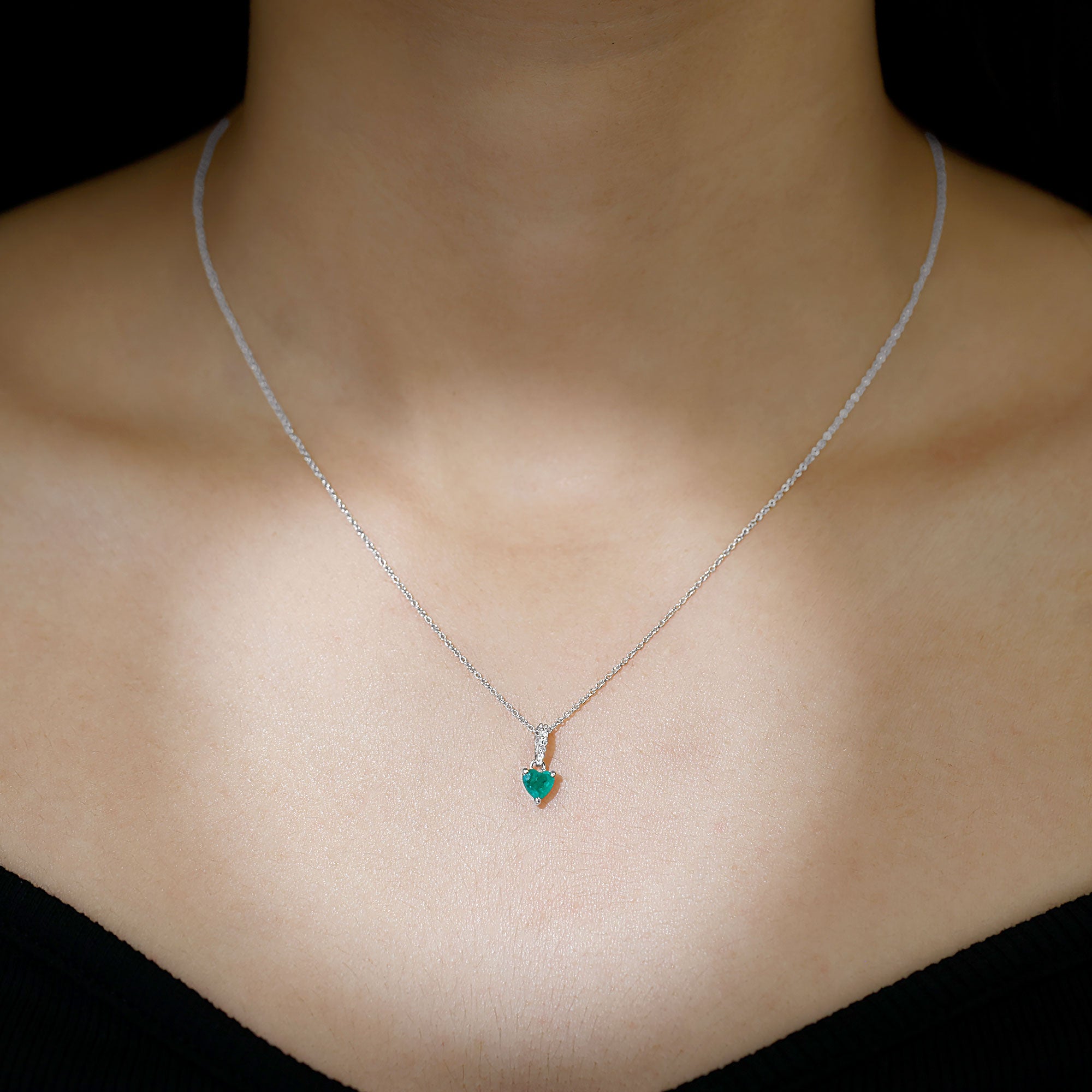 Heart Shape Emerald Pendant Necklace with Diamond Accent Bail Emerald - ( AAA ) - Quality - Rosec Jewels