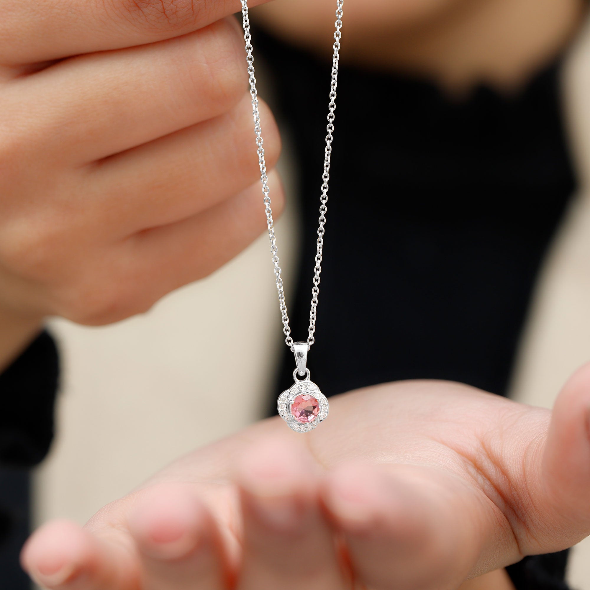 3/4 CT Pink Sapphire and Diamond Minimal Floral Pendant Pink Sapphire - ( AAA ) - Quality - Rosec Jewels