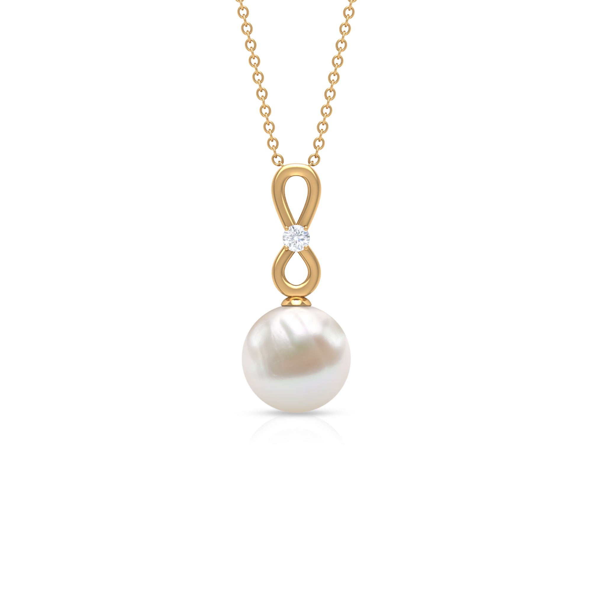 10 MM Round Freshwater Pearl Drop Infinity Pendant with Diamond Freshwater Pearl - ( AAA ) - Quality - Rosec Jewels