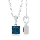 6 MM Princess Cut London Blue Topaz Solitaire Pendant with Diamond Accent Bail London Blue Topaz - ( AAA ) - Quality - Rosec Jewels