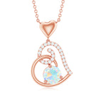 Ethiopian Opal Heart Pendant Necklace with Diamond Ethiopian Opal - ( AAA ) - Quality - Rosec Jewels