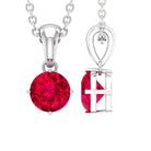 5 MM Round Shape Created Ruby Solitaire Pendant with Bail Lab Created Ruby - ( AAAA ) - Quality - Rosec Jewels