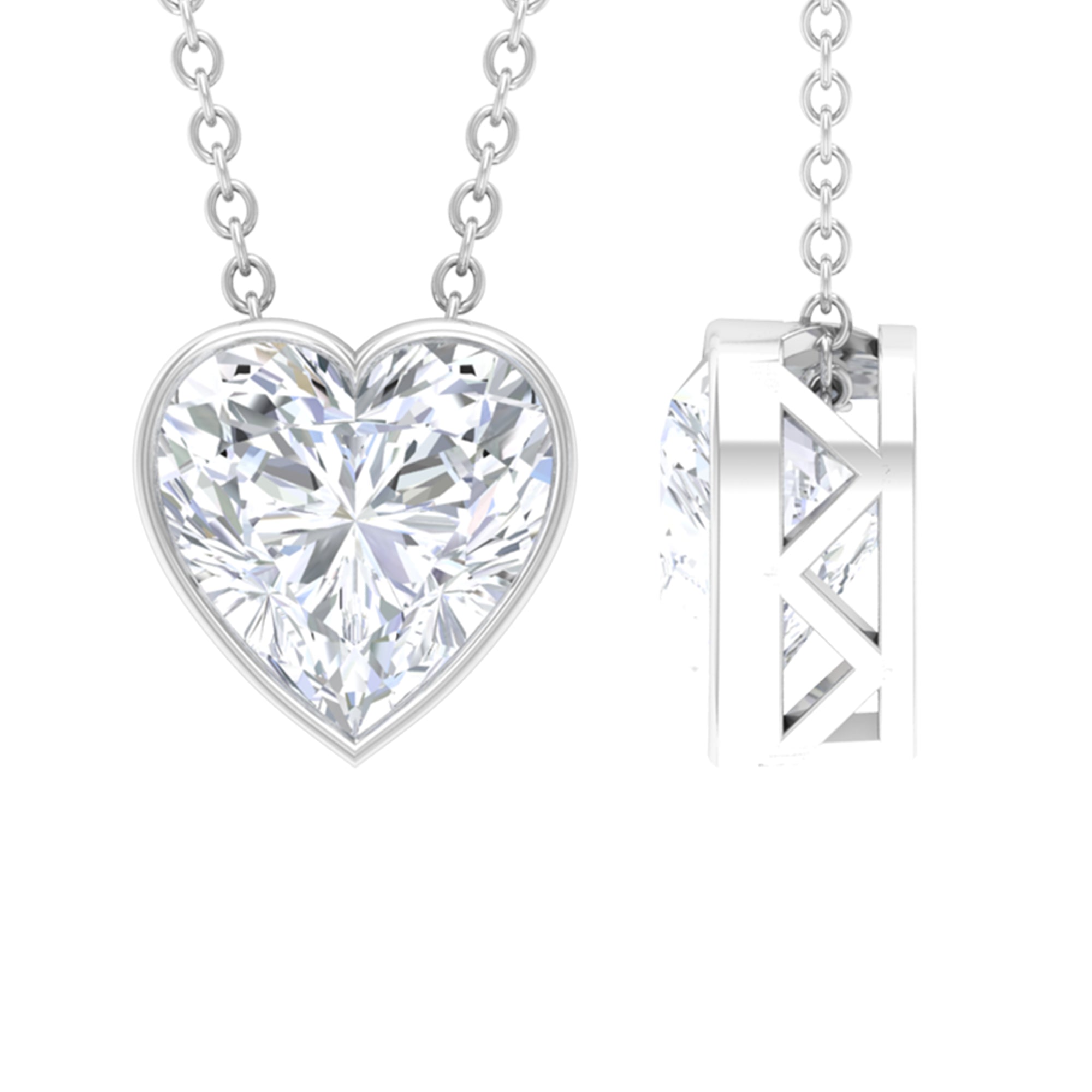 8 MM Heart Shape Moissanite Solitaire Pendant in Bezel Setting Moissanite - ( D-VS1 ) - Color and Clarity - Rosec Jewels