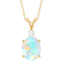 Ethiopian Opal Solitaire Minimal Pendant Necklace with Diamond Ethiopian Opal - ( AAA ) - Quality - Rosec Jewels