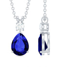 Created Blue Sapphire and Moissanite Modern Teardrop Pendant in Silver - Rosec Jewels