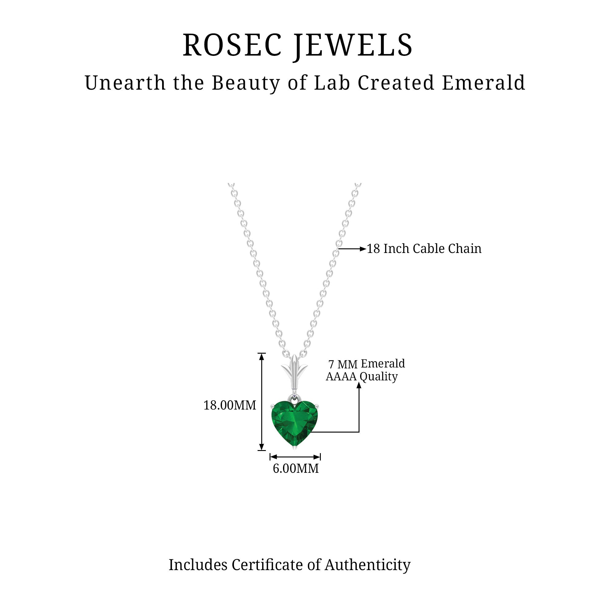 1.5 CT Heart Shape Created Emerald Solitaire Pendant Necklace Lab Created Emerald - ( AAAA ) - Quality - Rosec Jewels