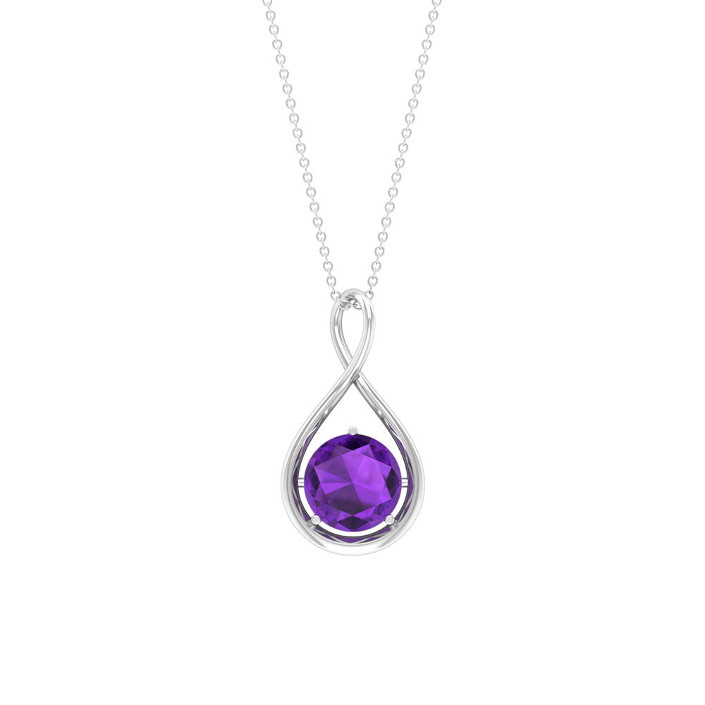 Solitaire Real Amethyst Infinity Pendant Necklace Amethyst - ( AAA ) - Quality - Rosec Jewels