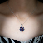 4.5 CT Created Blue Sapphire Flower Pendant with Moissanite Halo Lab Created Blue Sapphire - ( AAAA ) - Quality - Rosec Jewels