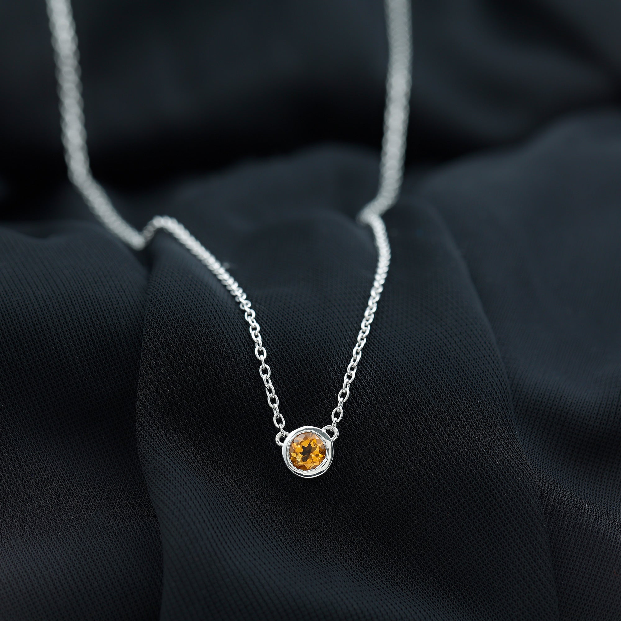 Real Round Cut Citrine Solitaire Necklace - Rosec Jewels