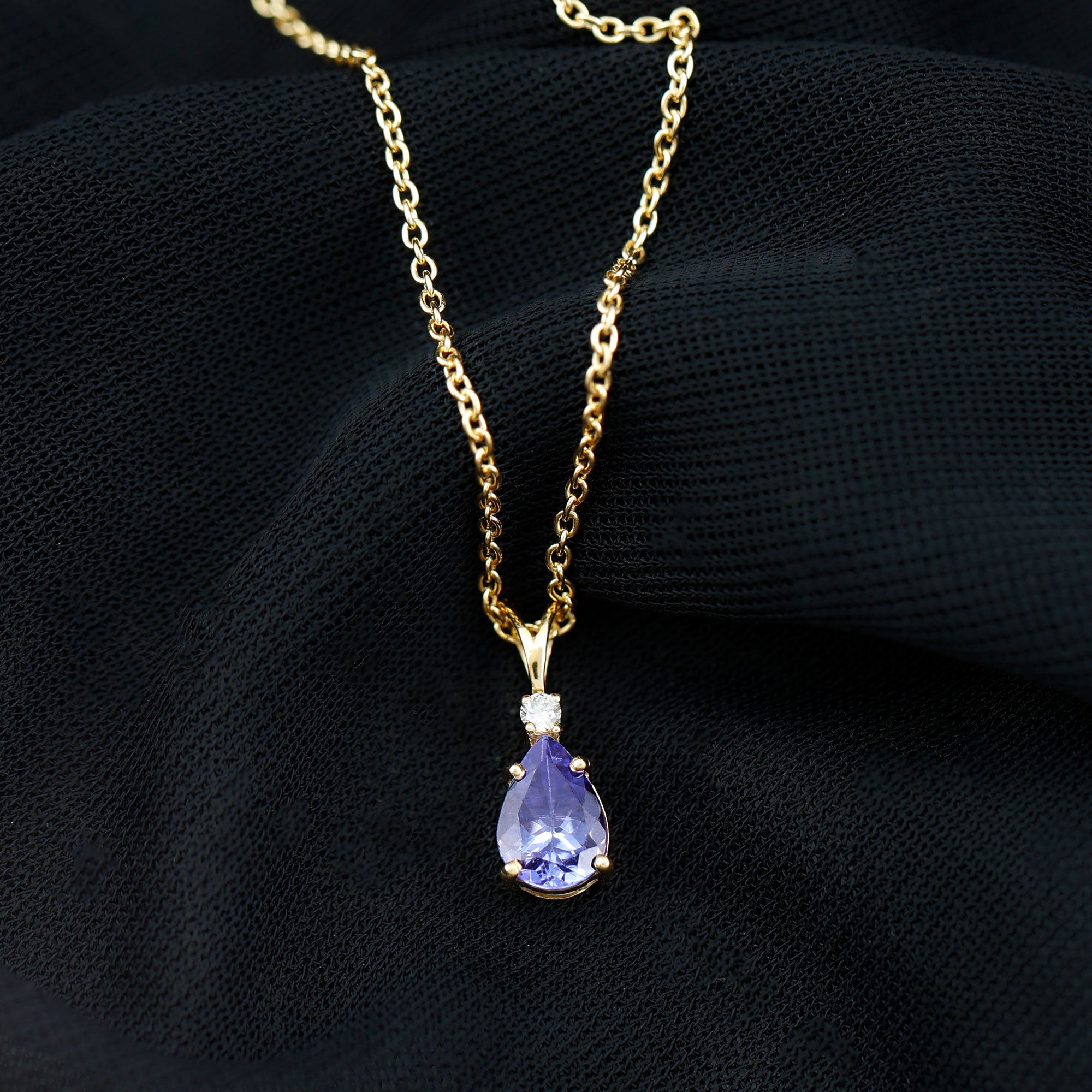 Real Tanzanite Teardrop Pendant with Diamond Tanzanite - ( AAA ) - Quality - Rosec Jewels