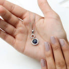 Lab-Created Blue Sapphire Halo Silver Dangle Pendant with Moissanite - Rosec Jewels