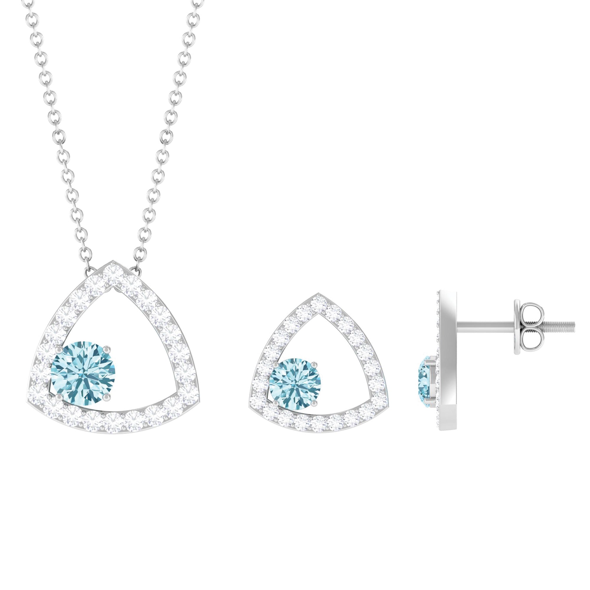 Simple Aquamarine and Moissanite Triangle Jewelry Set Aquamarine - ( AAA ) - Quality - Rosec Jewels