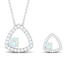 Simple Ethiopian Opal and Moissanite Triangle Jewelry Set Ethiopian Opal - ( AAA ) - Quality - Rosec Jewels