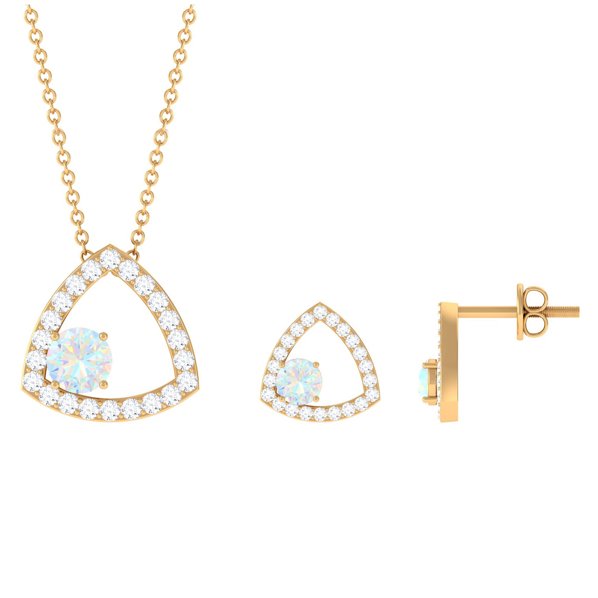 Simple Ethiopian Opal and Moissanite Triangle Jewelry Set Ethiopian Opal - ( AAA ) - Quality - Rosec Jewels