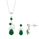 Designer Created Emerald and Diamond Dangle Jewelry Set Lab Created Emerald - ( AAAA ) - Quality - Rosec Jewels