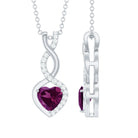 Heart Shape Rhodolite and Diamond Infinity Dangle Pendant Rhodolite - ( AAA ) - Quality - Rosec Jewels