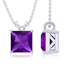 Real Amethyst Solitaire Pendant Necklace 8 MM Princess Cut - Rosec Jewels