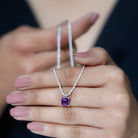 Real Amethyst Solitaire Pendant Necklace 8 MM Princess Cut - Rosec Jewels