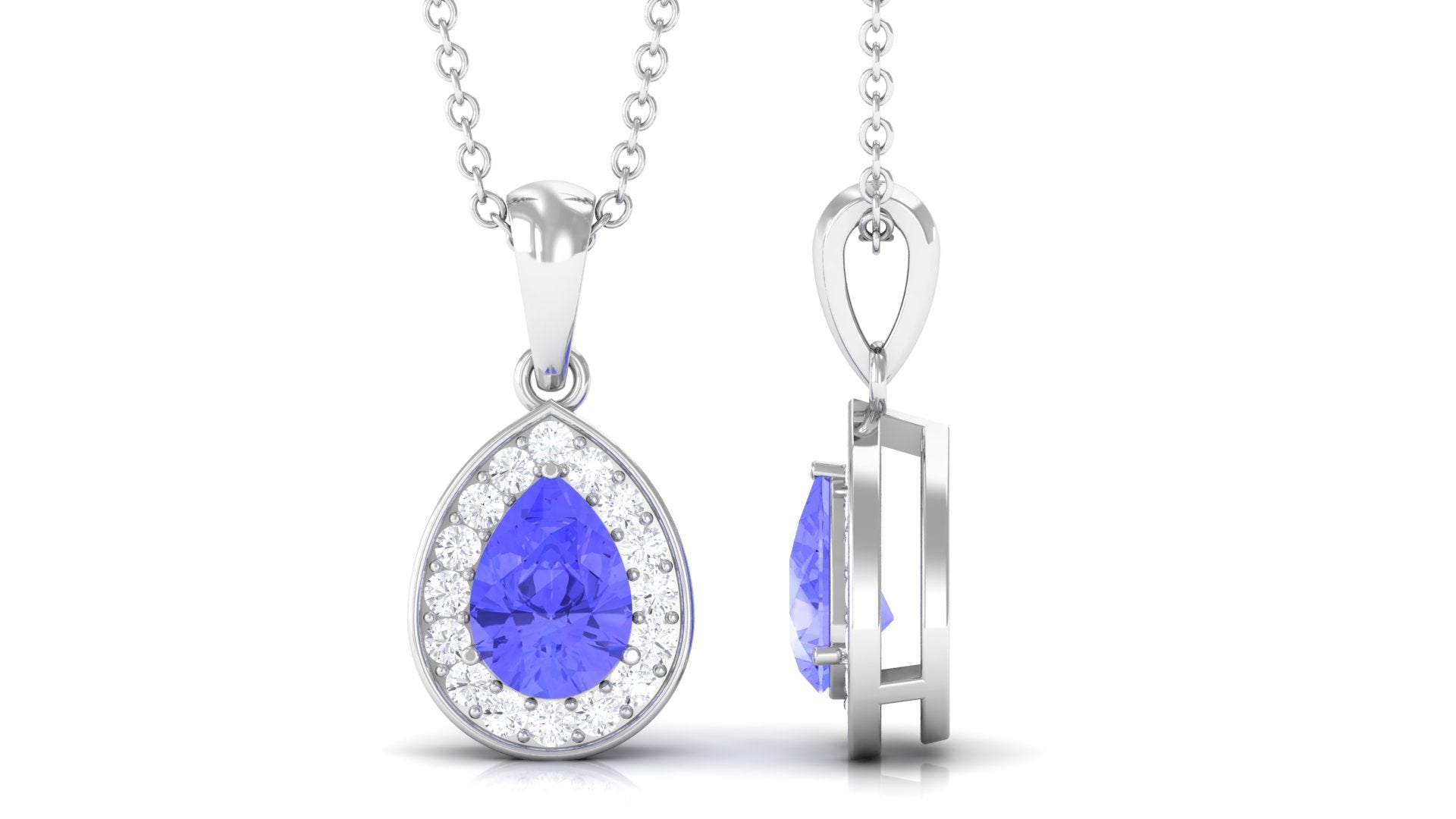 Tanzanite Teardrop Halo Pendant Necklace Tanzanite - ( AAA ) - Quality - Rosec Jewels