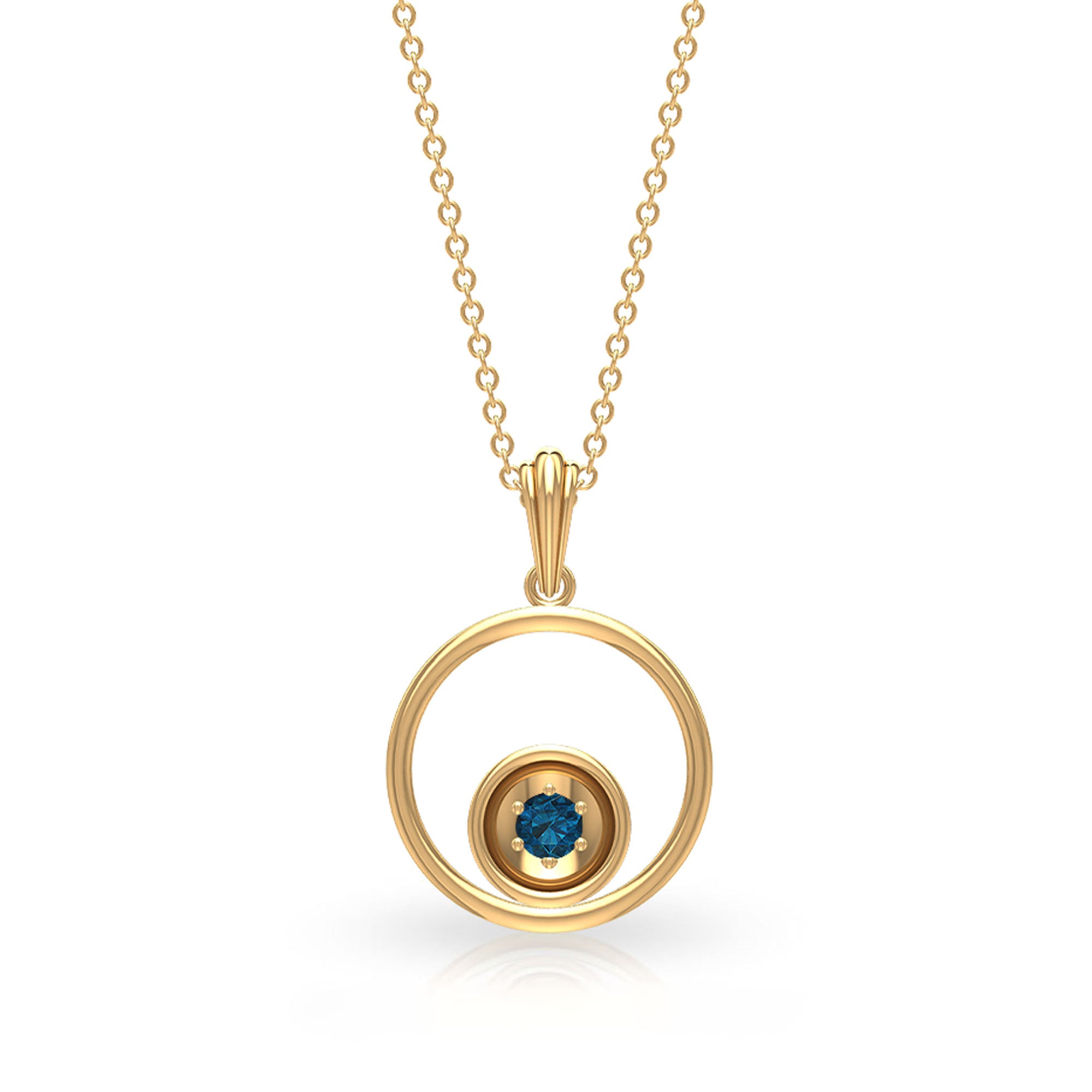 3 MM Open Circle Pendant Necklace with Round London Blue Topaz London Blue Topaz - ( AAA ) - Quality - Rosec Jewels