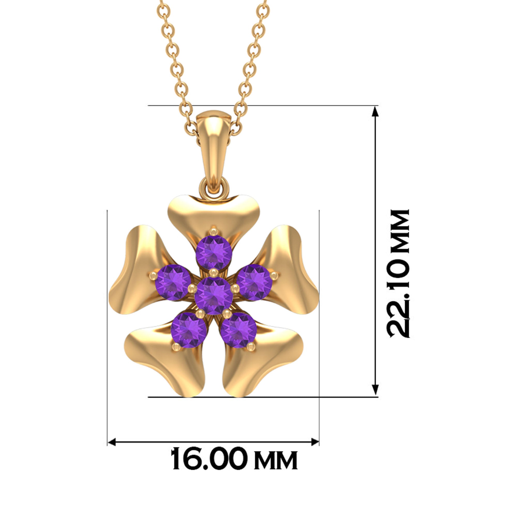 1/2 CT Purple Amethyst Cluster and Gold Heart Petal Pendant Amethyst - ( AAA ) - Quality - Rosec Jewels