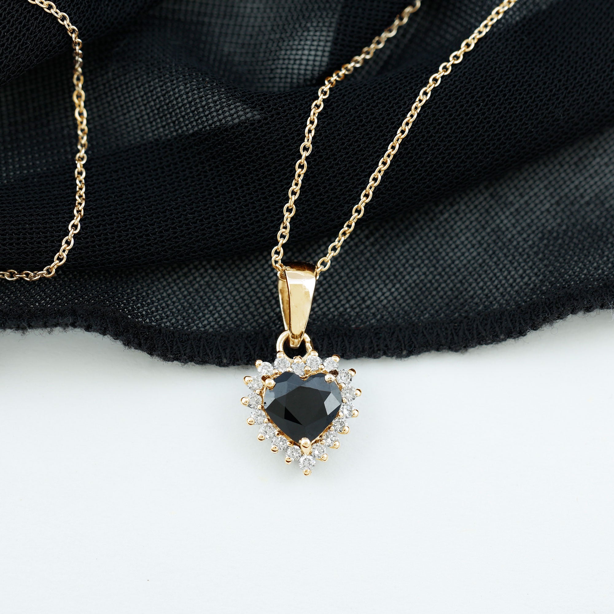 Heart Shape Black Spinel Solitaire Pendant with Moissanite Halo Black Spinel - ( AAA ) - Quality - Rosec Jewels