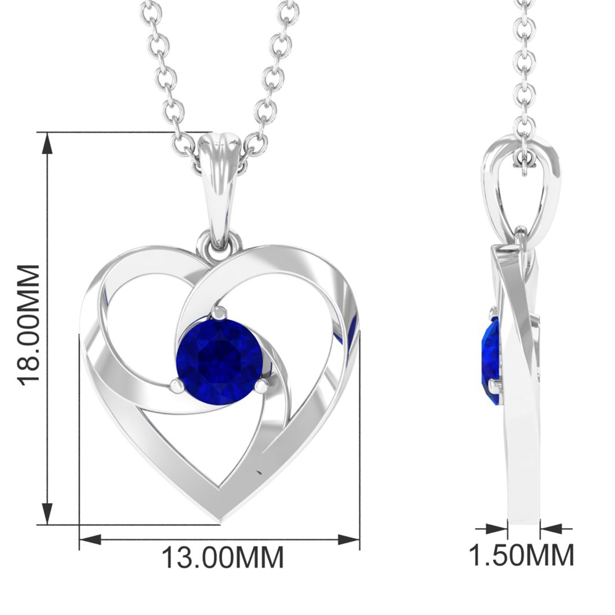 1/4 CT Minimal Heart Necklace with Diffused Sapphire Lab Created Blue Sapphire - ( AAAA ) - Quality - Rosec Jewels