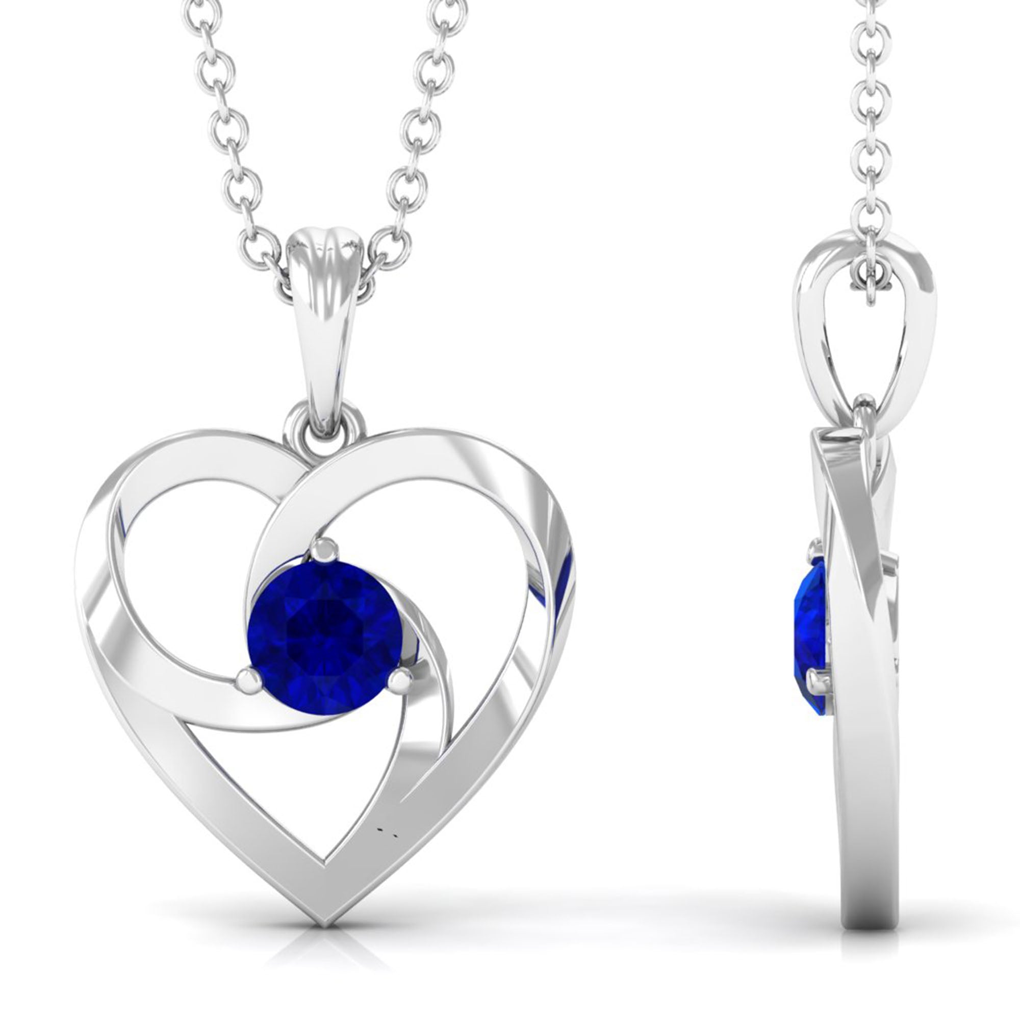 1/4 CT Minimal Heart Necklace with Diffused Sapphire Lab Created Blue Sapphire - ( AAAA ) - Quality - Rosec Jewels